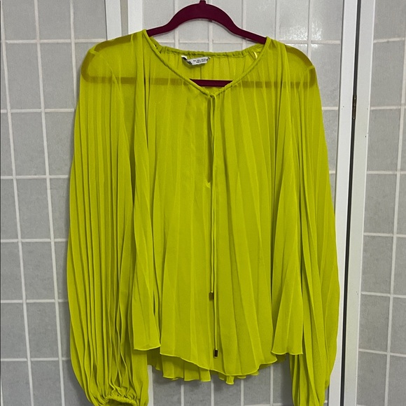 Zara Tops - Zara Bright Pleated Blouse lime/yellow color